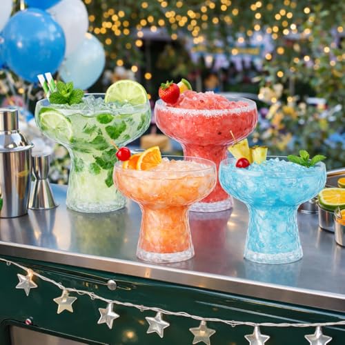 Oojami Plastic Margarita Glasses 11 oz 40 Pack - Heavy Duty Clear Hammered Disposable Margarita Cups, BPA-Free Shatterproof Recyclable with Straws & Name Labels for Cinco de Mayo, Birthday, Wedding - My Kitchen Products