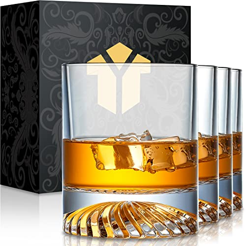 OPAYLY Whiskey Glasses Old Fashioned Glasses Set of 4 12oz Rocks Glasses Gift for Men Women Drinking Bourbon Scotch