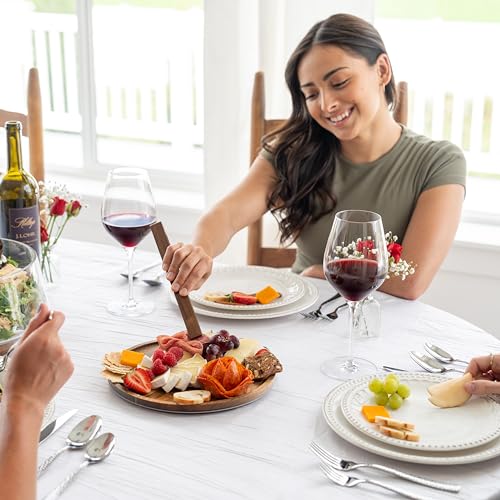 Oria Cook Large Glass Salad Bowl with Lid Set, 5.7 L Decorative Glass Mixing Bowl, Trifle and Serving Bowls with Lids as Cheese Charcuterie Board and Plate, Comes with Wood Serving Utensils - My Kitchen Products