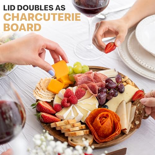 Oria Cook Large Glass Salad Bowl with Lid Set, 5.7 L Decorative Glass Mixing Bowl, Trifle and Serving Bowls with Lids as Cheese Charcuterie Board and Plate, Comes with Wood Serving Utensils - My Kitchen Products