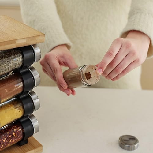 Orii 16 Jar Rotating Bamboo Spice Rack with Spices Included & 5-Year Spice Refill Program – Compact Countertop Spice Rack with Glass Jars - My Kitchen Products