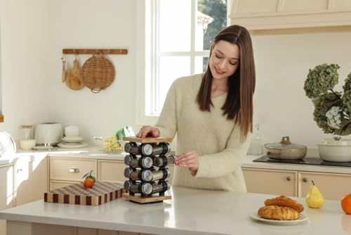 Orii 16 Jar Rotating Bamboo Spice Rack with Spices Included & 5-Year Spice Refill Program – Compact Countertop Spice Rack with Glass Jars - My Kitchen Products