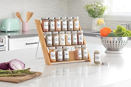 Orii 18 Jar Bamboo Compact Spice Rack with Spices Included & 5-Year Free Spice Refill Program for Countertop or Kitchen Drawer with Glass Jars - My Kitchen Products