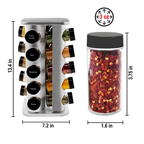 Orii 20 Jar Rotating Spice Rack with Spices Included & 5-Year Free Spice Refill Program – Stainless Steel Countertop Spice Rack with 3 oz Glass Jars - My Kitchen Products