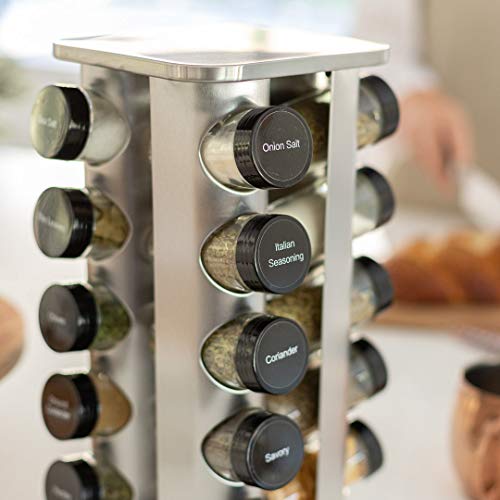 Orii 20 Jar Rotating Spice Rack with Spices Included & 5-Year Free Spice Refill Program – Stainless Steel Countertop Spice Rack with 3 oz Glass Jars - My Kitchen Products