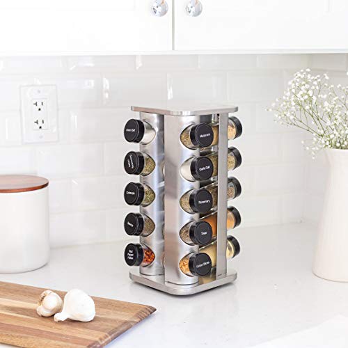 Orii 20 Jar Rotating Spice Rack with Spices Included & 5-Year Free Spice Refill Program – Stainless Steel Countertop Spice Rack with 3 oz Glass Jars - My Kitchen Products