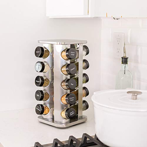 Orii 20 Jar Rotating Spice Rack with Spices Included & 5-Year Free Spice Refill Program – Stainless Steel Countertop Spice Rack with 3 oz Glass Jars - My Kitchen Products
