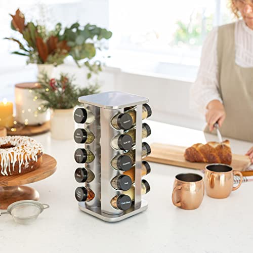 Orii 20 Jar Rotating Spice Rack with Spices Included & 5-Year Free Spice Refill Program – Stainless Steel Countertop Spice Rack with 3 oz Glass Jars - My Kitchen Products