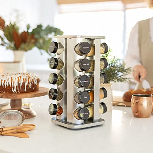 Orii 20 Jar Rotating Spice Rack with Spices Included & 5-Year Free Spice Refill Program – Stainless Steel Countertop Spice Rack with 3 oz Glass Jars - My Kitchen Products