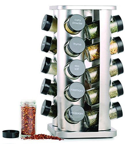 Orii 20 Jar Rotating Spice Rack with Spices Included & 5-Year Free Spice Refill Program – Stainless Steel Countertop Spice Rack with 3 oz Glass Jars - My Kitchen Products