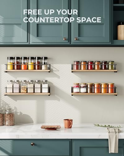 OROPY Spice Rack Wall Mounted, Rustic Wood Hanging Rack for Over The Stove, Kitchen Wall, 4 Pack - My Kitchen Products