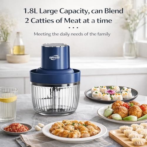 OROZEE Deluxe Food Processor, Electric Food Chopper with 1.8L (8 Cup) Capacity Glass Bowl Powerful 300W Meat Grinder Vegetable Chopper (middle) - My Kitchen Products