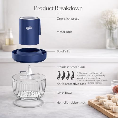 OROZEE Deluxe Food Processor, Electric Food Chopper with 1.8L (8 Cup) Capacity Glass Bowl Powerful 300W Meat Grinder Vegetable Chopper (middle) - My Kitchen Products