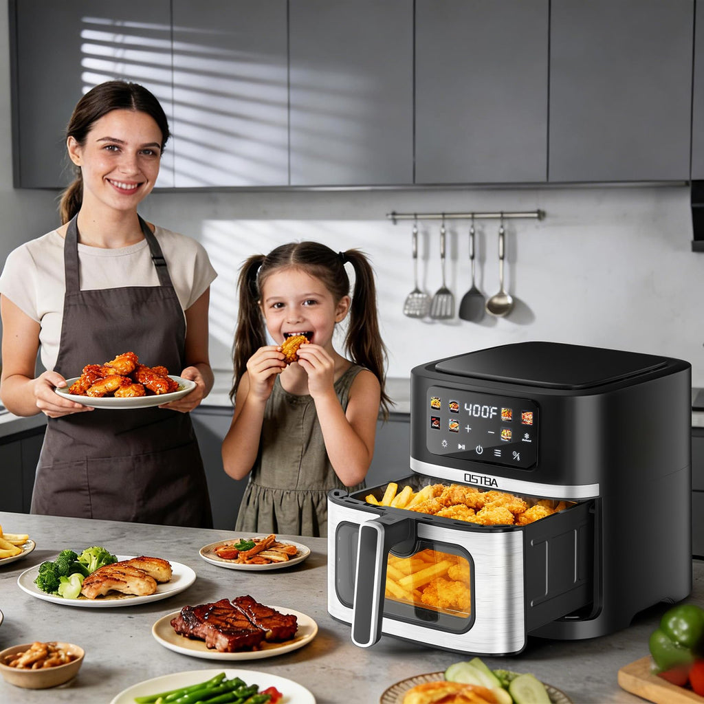 OSTBA 8.5QT Large Air Fryer with Visible Window, 1700W Single Basket Air Fryer, Clear View Nonstick Basket, Digital Touchscreen, 8 Presets, Auto Shutoff, Dishwasher Safe - My Kitchen Products