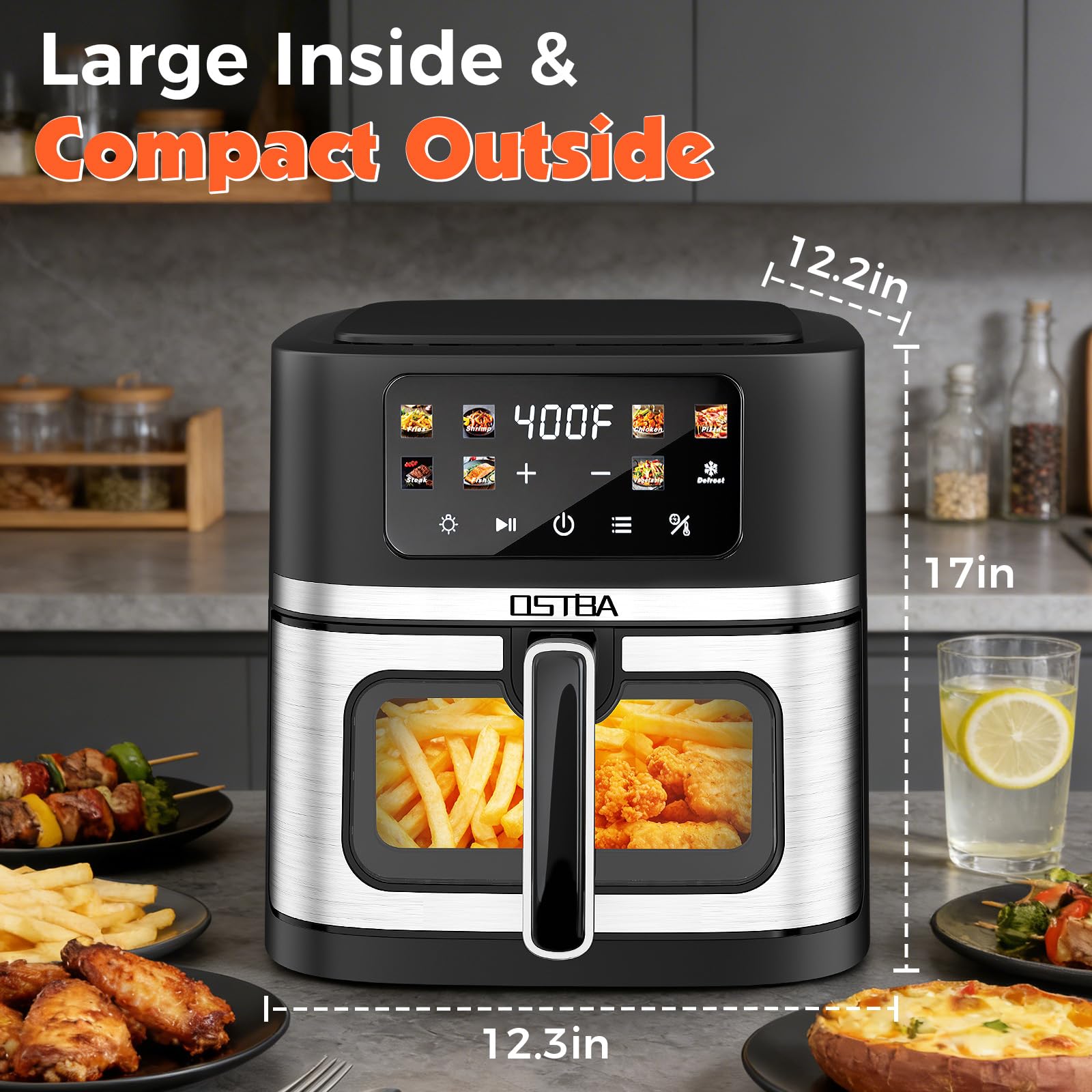 OSTBA 8.5QT Large Air Fryer with Visible Window, 1700W Single Basket Air Fryer, Clear View Nonstick Basket, Digital Touchscreen, 8 Presets, Auto Shutoff, Dishwasher Safe - My Kitchen Products