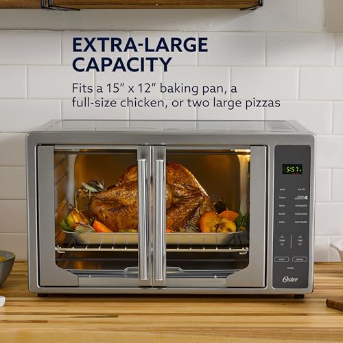Oster Extra Large 42L French Door Countertop Toaster Oven, 10-in-1 Air Fryer Oven, with Air Fry Rack, Wire Rack, Baking Pan and Crumb Tray, Stainless Steel - My Kitchen Products
