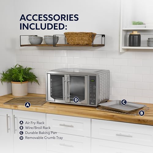 Oster Extra Large 42L French Door Countertop Toaster Oven, 10-in-1 Air Fryer Oven, with Air Fry Rack, Wire Rack, Baking Pan and Crumb Tray, Stainless Steel - My Kitchen Products
