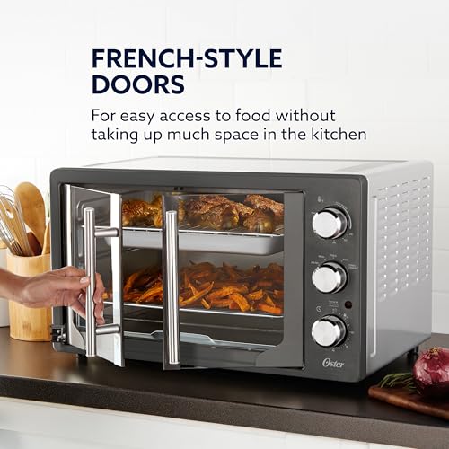 Oster Extra-Large 42L French Door Countertop Toaster Oven, 6-in-1 Air Fryer Oven with Air Fry Rack, Wire Rack, Baking Pan and Crumb Tray, Stainless Steel - My Kitchen Products