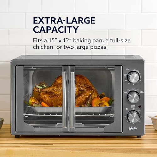 Oster Extra-Large 42L French Door Countertop Toaster Oven, 6-in-1 Air Fryer Oven with Air Fry Rack, Wire Rack, Baking Pan and Crumb Tray, Stainless Steel - My Kitchen Products