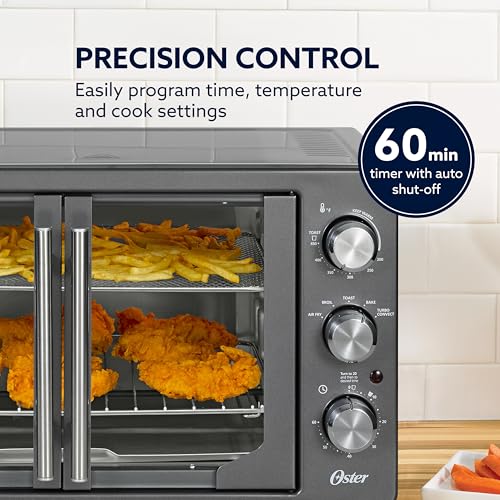 Oster Extra-Large 42L French Door Countertop Toaster Oven, 6-in-1 Air Fryer Oven with Air Fry Rack, Wire Rack, Baking Pan and Crumb Tray, Stainless Steel - My Kitchen Products