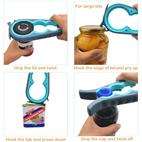 Otstar Jar Opener Bottle Opener and Can Opener for Weak hands, Seniors with Arthritis and Anyone with Low Strength, Mutil Jar Opener Get Lids Off Easily (Blue and Grey) - My Kitchen Products