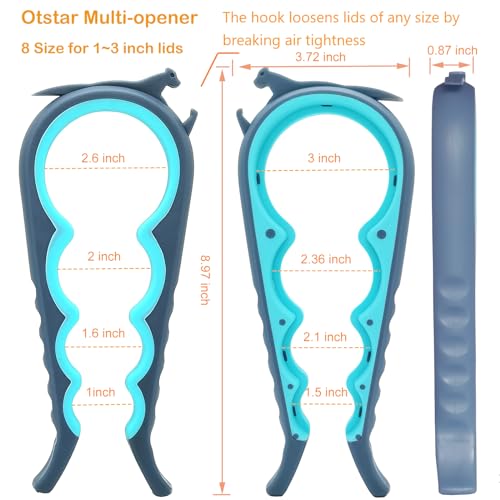 Otstar Jar Opener Bottle Opener and Can Opener for Weak hands, Seniors with Arthritis and Anyone with Low Strength, Mutil Jar Opener Get Lids Off Easily (Blue and Grey) - My Kitchen Products