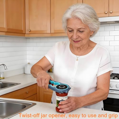 Otstar Jar Opener Bottle Opener and Can Opener for Weak hands, Seniors with Arthritis and Anyone with Low Strength, Mutil Jar Opener Get Lids Off Easily (Blue and Grey) - My Kitchen Products