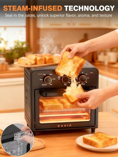 OUNIN Air Fryer Toaster Oven with Steam Infusion, 12L Compact Countertop Oven, 6-in-1 Stainless Steel Combo Bakes, Broils, Grills & Warms, Fast Preheat, 60-Minute Timer – Small Kitchen Friendly - My Kitchen Products