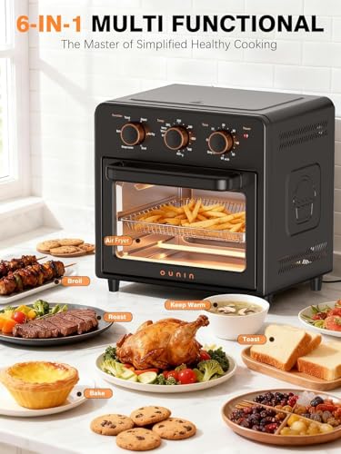 OUNIN Air Fryer Toaster Oven with Steam Infusion, 12L Compact Countertop Oven, 6-in-1 Stainless Steel Combo Bakes, Broils, Grills & Warms, Fast Preheat, 60-Minute Timer – Small Kitchen Friendly - My Kitchen Products