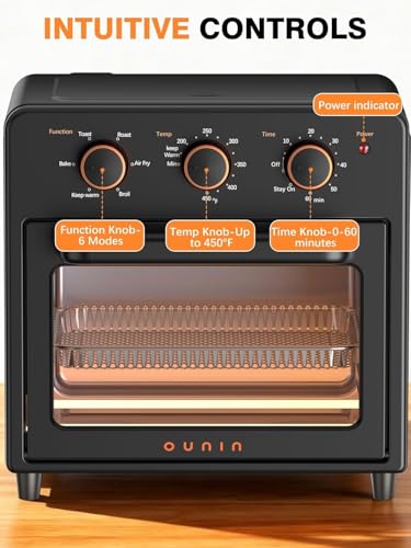 OUNIN Air Fryer Toaster Oven with Steam Infusion, 12L Compact Countertop Oven, 6-in-1 Stainless Steel Combo Bakes, Broils, Grills & Warms, Fast Preheat, 60-Minute Timer – Small Kitchen Friendly - My Kitchen Products