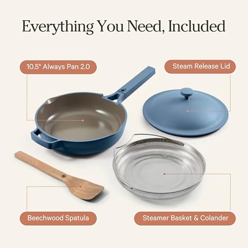 Our Place Always Pan 2.0-10.5” (2.6 Qt) Nonstick, Toxin-Free Ceramic Cookware | Patented 10-in-1 Aluminum Frying & Sauté Pan | Safe for Oven, Induction & All Cooktops up to 450°F | Blue Salt - My Kitchen Products