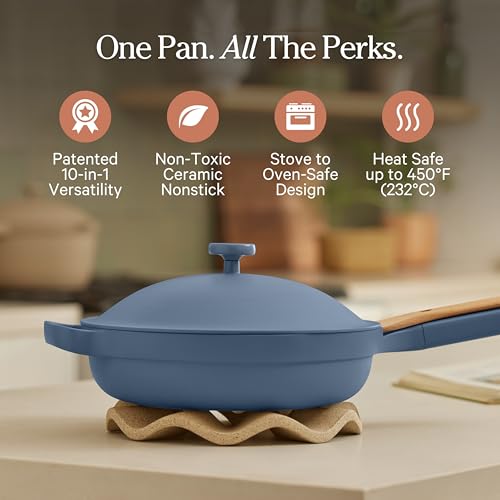 Our Place Always Pan 2.0-10.5” (2.6 Qt) Nonstick, Toxin-Free Ceramic Cookware | Patented 10-in-1 Aluminum Frying & Sauté Pan | Safe for Oven, Induction & All Cooktops up to 450°F | Blue Salt - My Kitchen Products