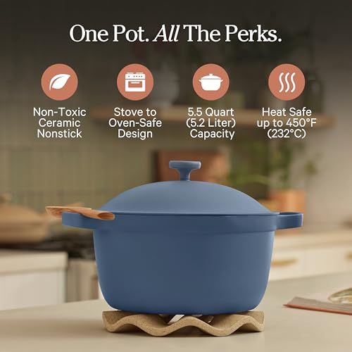 Our Place Perfect Pot | 5.5 Qt Ceramic Pot with Lid & Spatula | Patented 8-in-1, PFAS-Free Nonstick, Non-Toxic Cookware | Induction & Oven-Safe up to 450°F | Blue Salt - My Kitchen Products