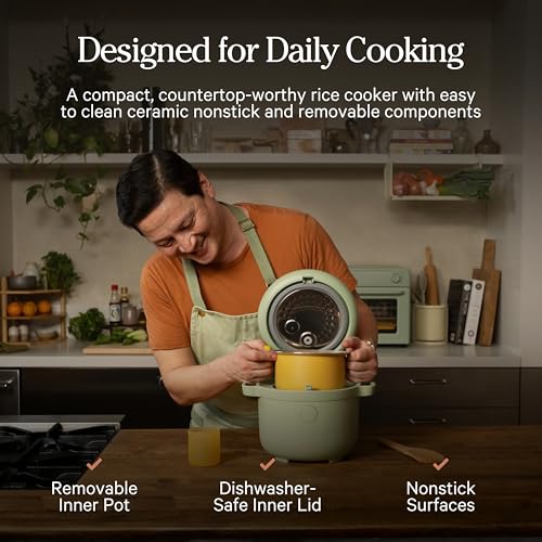 Our Place Rice Cooker | Compact Rice Cooker 3-Cup Uncooked / 6-Cup Cooked with Ceramic Nonstick Inner Pot | Fuzzy Logic Multi-Cooker for White & Brown Rice, Oatmeal & Grains | Delay Timer & Auto Keep Warm | Char - My Kitchen Products