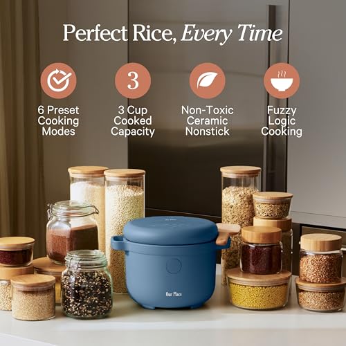 Our Place Rice Cooker | Compact Rice Cooker 3-Cup Uncooked / 6-Cup Cooked with Ceramic Nonstick Inner Pot | Fuzzy Logic Multi-Cooker for White & Brown Rice, Oatmeal & Grains | Delay Timer & Auto Keep Warm | Char - My Kitchen Products