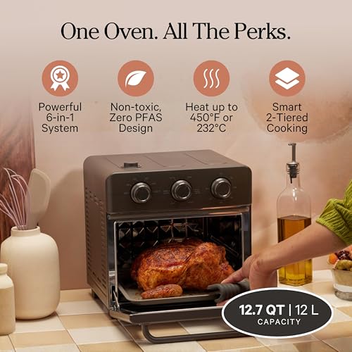 Our Place Wonder Oven | 6-in-1 Stainless Steel Air Fryer Toaster Oven Combo with Basket, Rack, Pan & Tray | Compact 13 QT Countertop Capacity - Toast, Roast, Bake, Reheat, Broil & Steam | Char - My Kitchen Products