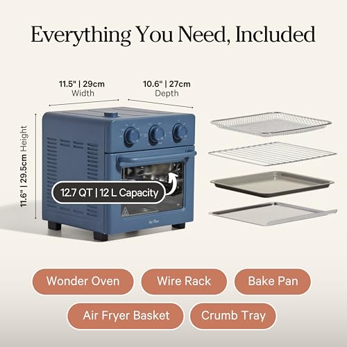 Our Place Wonder Oven | 6-in-1 Stainless Steel Air Fryer Toaster Oven Combo with Basket, Rack, Pan & Tray | Compact 13 QT Countertop Capacity - Toast, Roast, Bake, Reheat, Broil & Steam | Blue Salt - My Kitchen Products