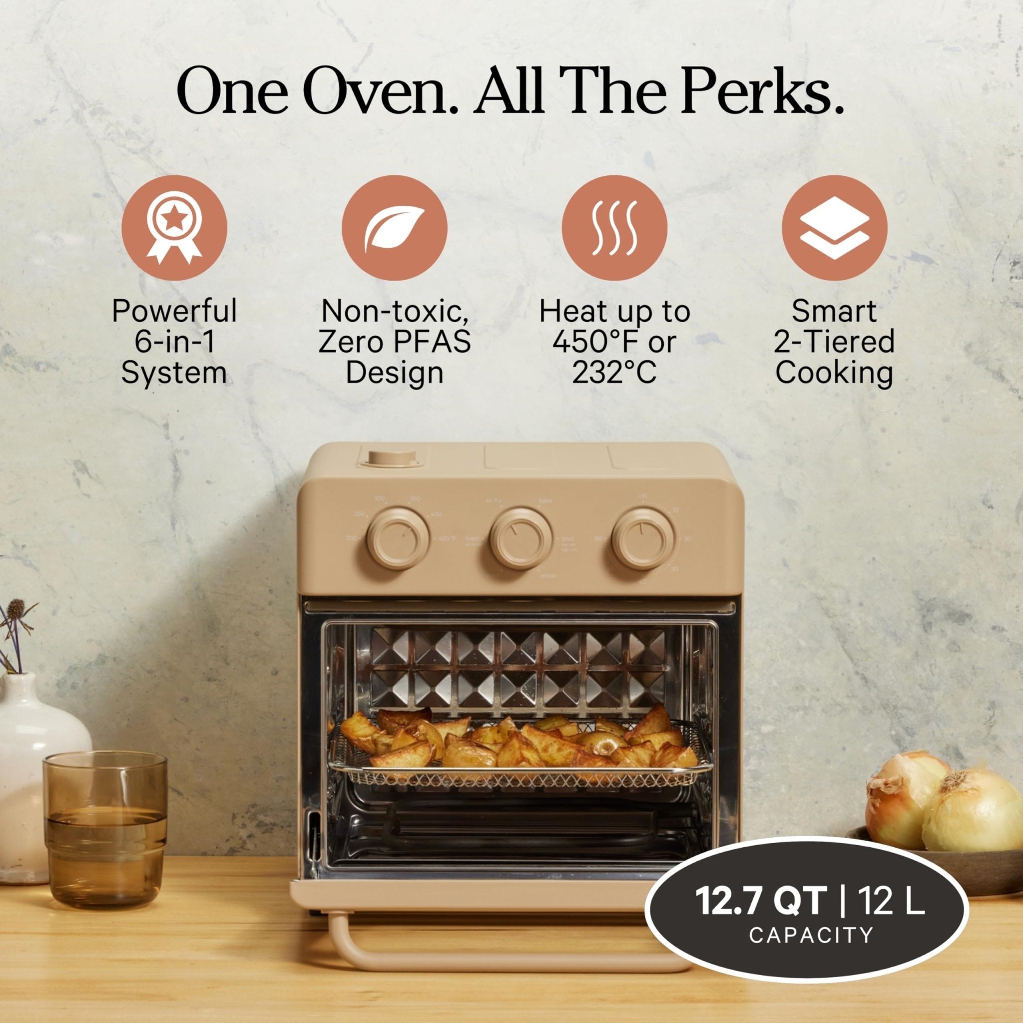 Our Place Wonder Oven | 6-in-1 Stainless Steel Air Fryer Toaster Oven Combo with Basket, Rack, Pan & Tray | Compact 13 QT Countertop Capacity - Toast, Roast, Bake, Reheat, Broil & Steam | Steam - My Kitchen Products