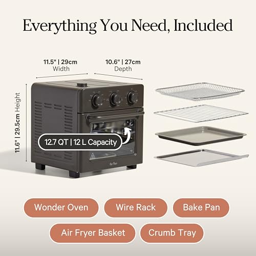 Our Place Wonder Oven | 6-in-1 Stainless Steel Air Fryer Toaster Oven Combo with Basket, Rack, Pan & Tray | Compact 13 QT Countertop Capacity - Toast, Roast, Bake, Reheat, Broil & Steam | Char - My Kitchen Products