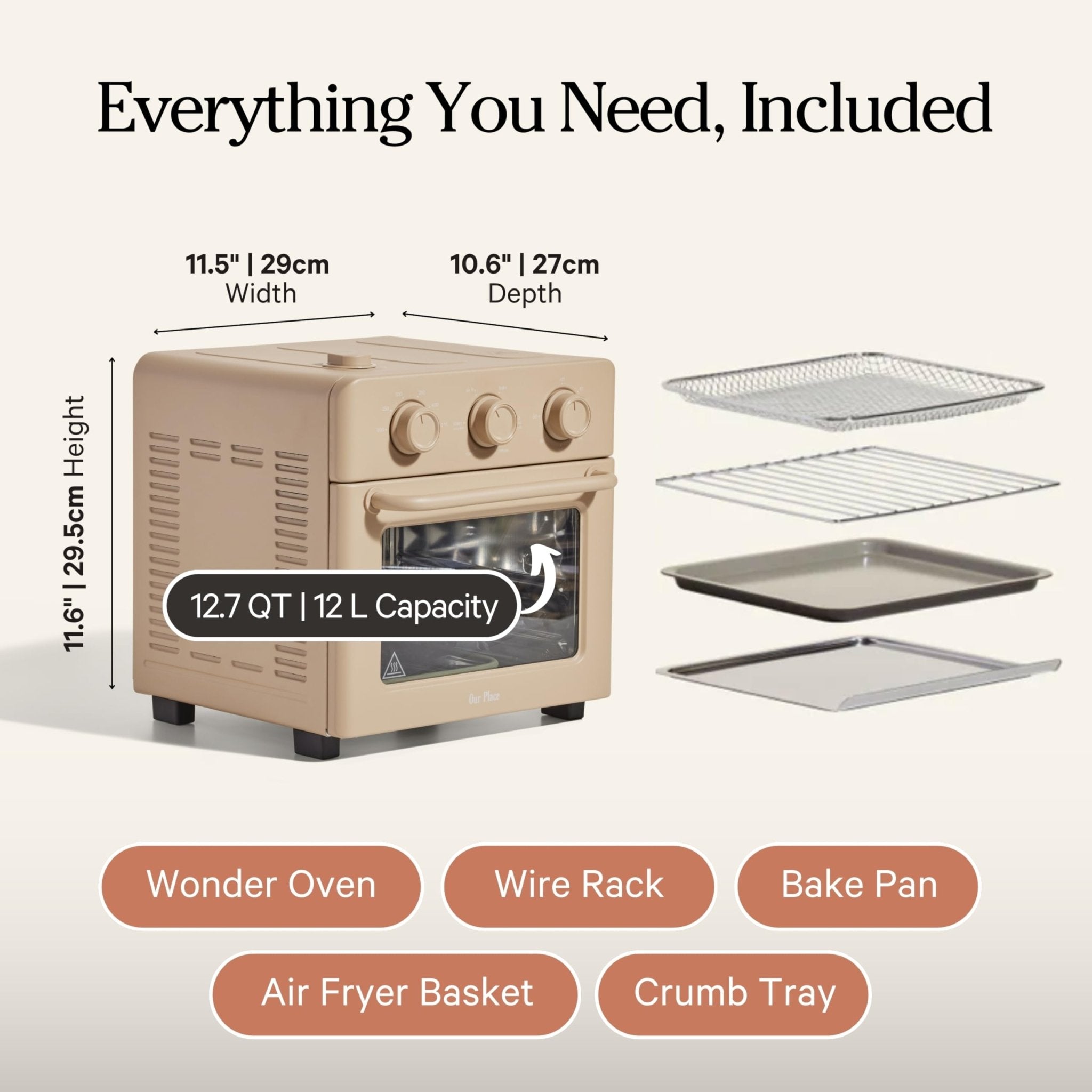 Our Place Wonder Oven | 6-in-1 Stainless Steel Air Fryer Toaster Oven Combo with Basket, Rack, Pan & Tray | Compact 13 QT Countertop Capacity - Toast, Roast, Bake, Reheat, Broil & Steam | Steam - My Kitchen Products