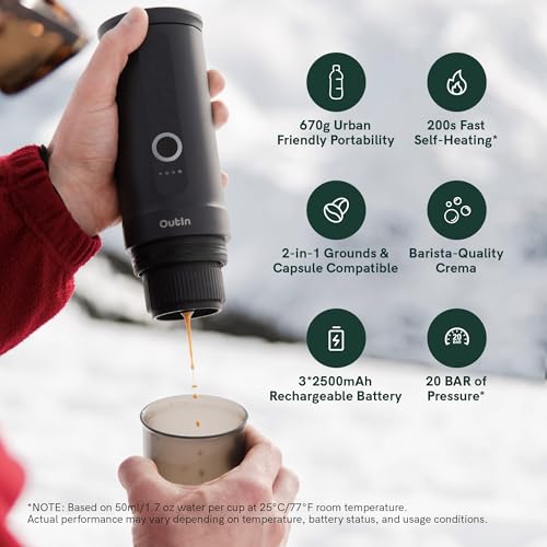 OutIn Nano Portable Electric Espresso Machine, Travel Coffee Maker for Camping, Car Coffee Maker Self-Heating with USB-C, With Ground Coffee & NS Capsule for RV, Hiking, Office - My Kitchen Products