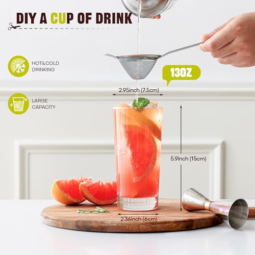 OUWO Highball Glasses Set of 12, 13oz Tall Drinking Glasses, Water Glass for Kitchen, Tom Collins Glasses, Mojito Glass Cups, Cocktail Glasses for Bar Glassware - My Kitchen Products