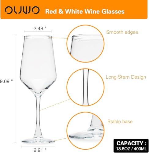 OUWO Wine Glasses Set of 4, 13.5oz Red White Wine Glasses,Lead-free Long Stem Wine Glasses for Home, Party, Wedding, Ideal Wine Accessories Gift,Clear - My Kitchen Products