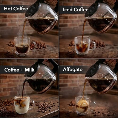 OVENTE 12-Cup Drip Coffee Maker with Borosilicate Glass Carafe, One-Touch Operation Machine, Anti-Drip System, Reusable Filter and Clear View Water Level Gauge, Ideal for Home or Office, Black CM412B - My Kitchen Products