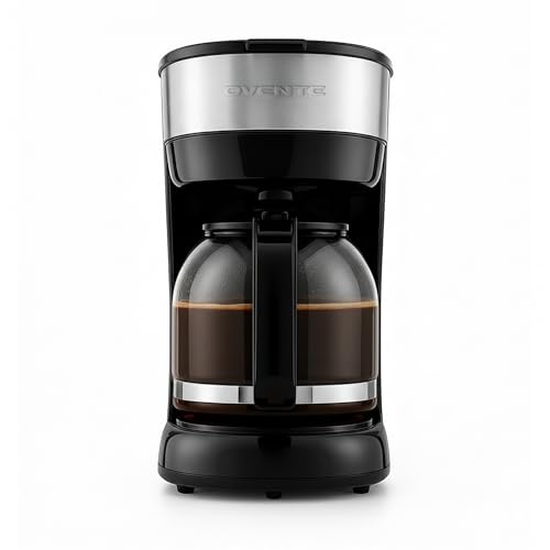 OVENTE 12-Cup Drip Coffee Maker with Borosilicate Glass Carafe, One-Touch Operation Machine, Anti-Drip
