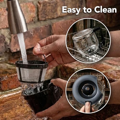 OVENTE 12-Cup Drip Coffee Maker with Borosilicate Glass Carafe, One-Touch Operation Machine, Anti-Drip System, Reusable Filter and Clear View Water Level Gauge, Ideal for Home or Office, Black CM412B - My Kitchen Products