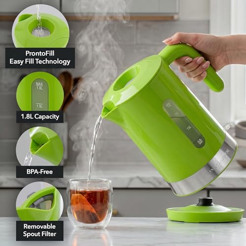 OVENTE 1.8L Electric Kettle, 1500W Fast Boiling Heater for Coffee or Tea, BPA Free, Easy to Fill Lid, Water Level Window, Auto Shut-Off, Boil-Dry Protection and Removable Filter, Green KP413G - My Kitchen Products