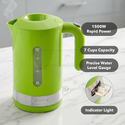 OVENTE 1.8L Electric Kettle, 1500W Fast Boiling Heater for Coffee or Tea, BPA Free, Easy to Fill Lid, Water Level Window, Auto Shut-Off, Boil-Dry Protection and Removable Filter, Green KP413G - My Kitchen Products