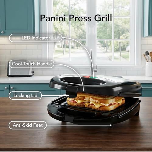 OVENTE 3 in 1 Electric Sandwich Maker, Panini Press Grill and Waffle Iron Set with Removable Non-Stick Plates, Perfect for Cooking Grilled Cheese, Tuna Melts, Burgers, Steaks and Snacks, Black GPI302B - My Kitchen Products