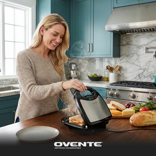 OVENTE 3 in 1 Electric Sandwich Maker, Panini Press Grill and Waffle Iron Set with Removable Non-Stick Plates, Perfect for Cooking Grilled Cheese, Tuna Melts, Burgers, Steaks and Snacks, Black GPI302B - My Kitchen Products